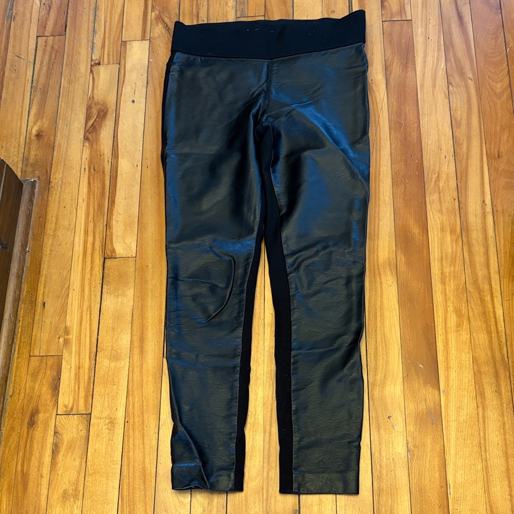CLUB MONACO Black High-Rise Ponte Leggings One Side Faux Leather - Size 6